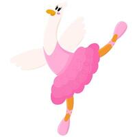 Ballerine goose. Hand draw illustration of a character in a tutu dancing ballet. Goose  in dance pose. Born to dance. vector