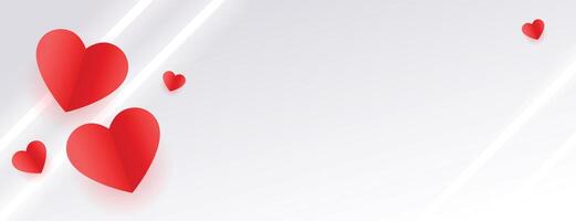white valentines day banner with red hearts and neon lines vector