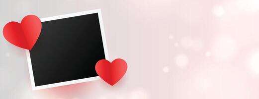 hearts love banner with photo frame design vector