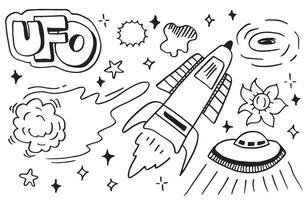 Space doodle vector elements.hand draw set of space icon on white background.