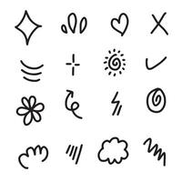 Set of cute hand drawn line scribble expression signs.emoticon effects design elements, cartoon character emotion symbols.vector illustration. vector