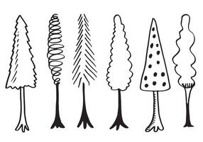 doodle park forest conifer siluetas abstractas árboles delineados en conjunto de colección de color negro vector