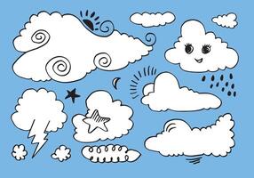 Set of clouds in hand drawn vintage retro style isolated on white background. vector