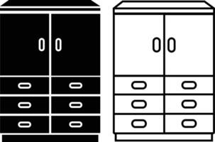 Wardrobe Cabinet Icon in flat, line set. isolated on Button with personal locker Room storage for different things sign symbol of wood Furniture design vector for apps website