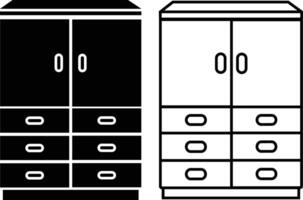 guardarropa gabinete icono en departamento, línea colocar. aislado en botón con personal armario habitación almacenamiento para diferente cosas firmar símbolo de madera mueble diseño vector para aplicaciones sitio web