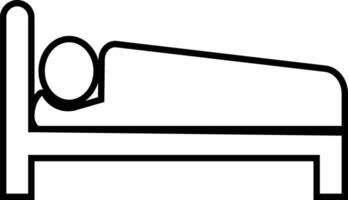 dormido hombre en cama icono en línea. aislado en hombre acostado en cama teniendo un sueño concepto modelo. símbolo alojamiento para hotel, Albergue, motel. vector para aplicaciones sitio web