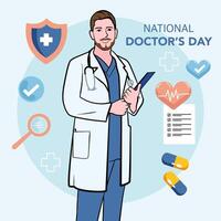 Vector banner of National Doctors Day. International holiday, congratulations.