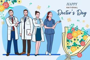 Vector banner of National Doctors Day. International holiday, congratulations.