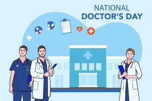 Vector banner of National Doctors Day. International holiday, congratulations.