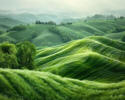 AI generated Lush Green Hills Under Soft Light photo