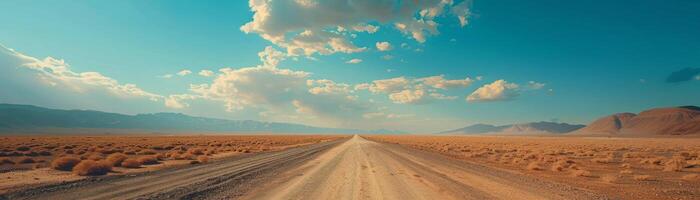 AI generated Desert Road Leading to Mountains Under Blue Sky photo