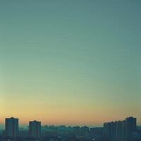 AI generated Tranquil cityscape at dusk, silhouettes of high-rise buildings against a gradient twilight sky photo