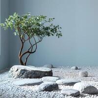 AI generated Indoor Zen Corner with Bonsai and Pebbles photo