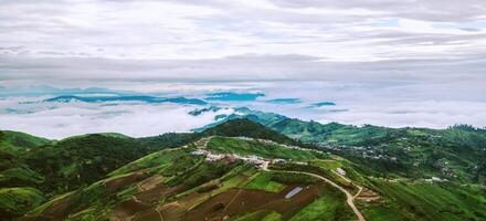 Mountain view Village in the valley In the morning Asia Tropical. Thailand photo