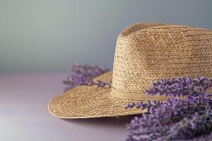 AI generated Sun-Kissed Serenity A Straw Hat Adorned With Lavender Blooms photo