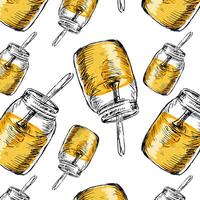 Honey jar hand drawn sketch pattern retro vector