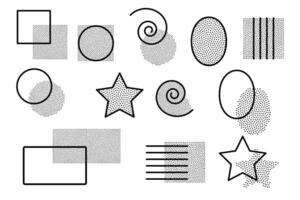 geometrical shapes with dots, backgrounds, title, star, spiral, square, oval, rectangle. Figures for your design vector