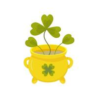 St patrick's day, golden clover pot, . vector illustration on white background for postcard, t-shirt, sticker,