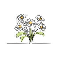 line art, bouquet of flowers daisy spring and summer, drawing with one line. vector illustration white background