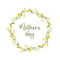 mothers day, text with floral frame on white background, for card design, congratulations vector