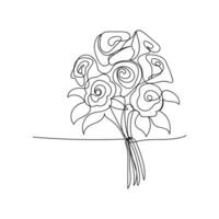 line art, bouquet of flowers roses spring and summer, drawing with one line. vector illustration white background