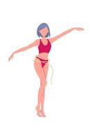 A girl with a beautiful figure, slimming, with a ruler on her waist. vector illustration