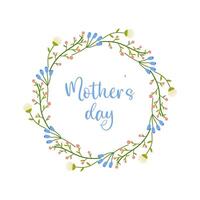 mothers day, text with floral frame on white background, for card design, congratulations vector