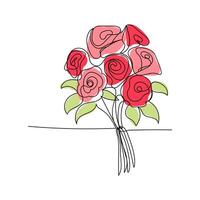 line art, bouquet of flowers roses spring and summer, drawing with one line. vector illustration white background