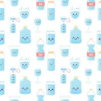 Water seamless pattern, soda, drink, bottle, can, h2o vector illustration