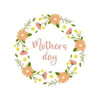 mothers day, text with floral frame on white background, for card design, congratulations vector