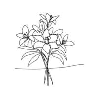 line art, bouquet of lily flowers spring and summer, drawing with one line. vector illustration white background