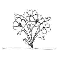 line art, bouquet of flowers poppy spring and summer, single line drawing. vector illustration white background