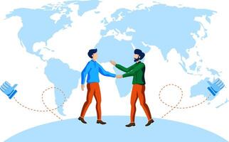 shake hand in front of world map vector illustration concept