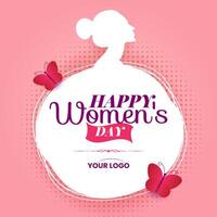 International Women's Day 8th March celebration background template with butterfly vector