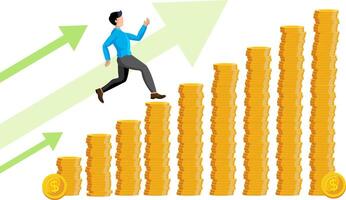 man running on coins growth concept vector