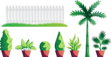 garden pot plants and elements, decorative vector