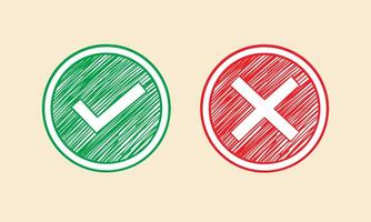 right and wrong marks in circle hand drawn  vector