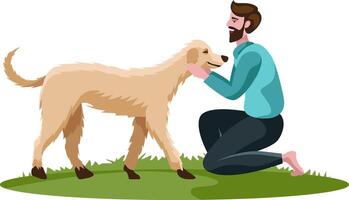 man loving dog, pet love vector illustration