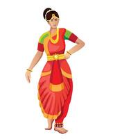 mujer ejecutando bharatanatyam indio danza vector