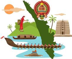 traditional activity collage of kerala with map vector