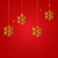 golden snow flakes on red background vector