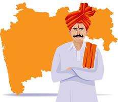 indian - maharastrian man with maharastra map vector