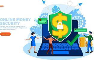 people discussing web money security with shield and lock vector illustration