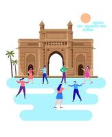 gateway of india with tourists enjoying vector