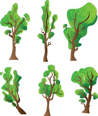 isolated trees in different shapes for background, isolated