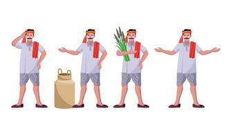 indian farmer  standing different poses vector