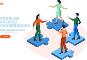 team discussing with jigsaw puzzle conversation illustration vector