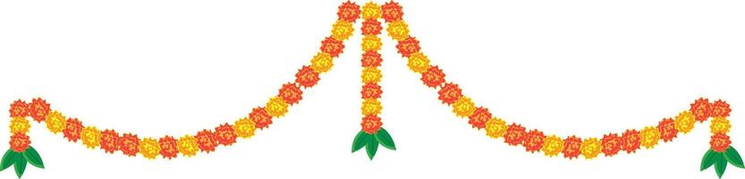 indian marigold garland, toran design, flower bunting vector