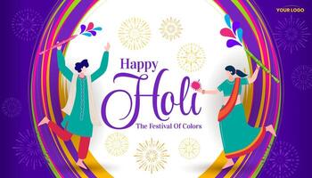people celebrating colorful happy holi hindu festival background greeting vector