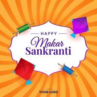 makar sankranti with kite and string spool on retro background vector